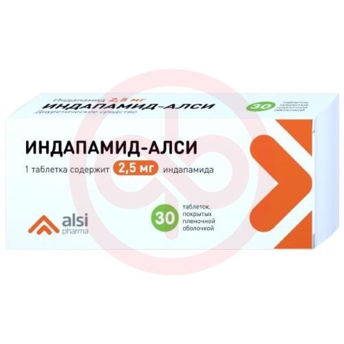 Индапамид-алси таблетки покрытые пленочной оболочкой 2.5мг №30 Индапамид-алси таблетки покрытые пленочной оболочкой 2.5мг №30