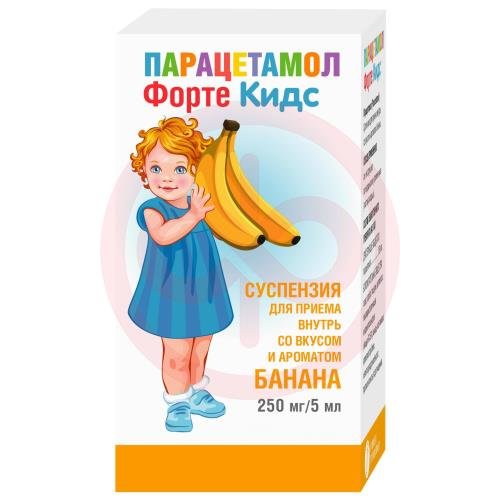 Парацетамол фортекидс суспензия для приема внутрь для детей 250мг/5мл 80мл аромат банана /в комплекте с мерной ложкой или с мерным шприцем/ Парацетамол фортекидс суспензия для приема внутрь для детей 250мг/5мл 80мл аромат банана /в комплекте с мерной ложкой или с мерным шприцем/