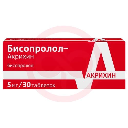 Бисопролол-акрихин таблетки покрытые пленочной оболочкой 5мг №30 Бисопролол-акрихин таблетки покрытые пленочной оболочкой 5мг №30