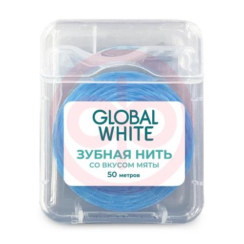 Глобал вайт зубная нить 50м вощеная мята Глобал вайт зубная нить 50м вощеная мята