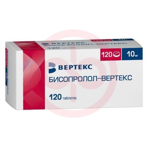 Бисопролол-вертекс таблетки покрытые пленочной оболочкой 10мг №120 Бисопролол-вертекс таблетки покрытые пленочной оболочкой 10мг №120