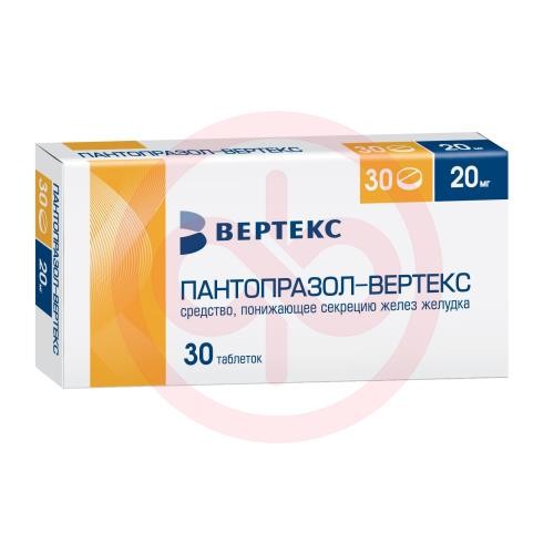 Пантопразол-вертекс таблетки кишечнорастворимые покрытые пленочной оболочкой 20мг №30 Пантопразол-вертекс таблетки кишечнорастворимые покрытые пленочной оболочкой 20мг №30