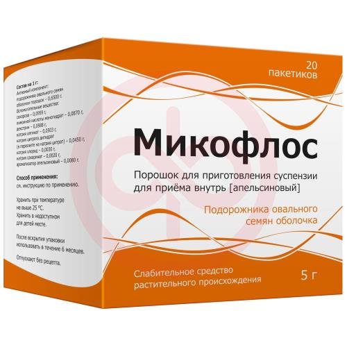 Микофлос порошок для приготовления суспензии для приема внутрь 5г №20 апельсиновый Микофлос порошок для приготовления суспензии для приема внутрь 5г №20 апельсиновый