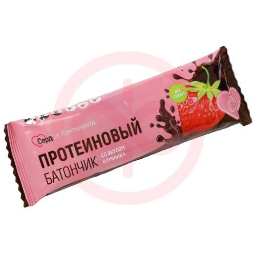 Сердце континента батончик протеиновый 40г клубника в шокол глазури Сердце континента батончик протеиновый 40г клубника в шокол глазури