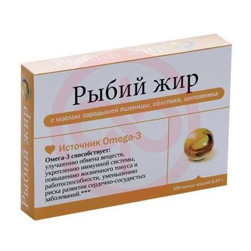 Рыбий жир капсулы 370мг №100 пшеница + шиповник + облепиха