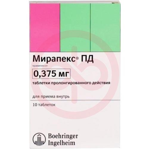Мирапекс пд таблетки с пролонгированным высвобождением 0,375мг №10 Мирапекс пд таблетки с пролонгированным высвобождением 0,375мг №10