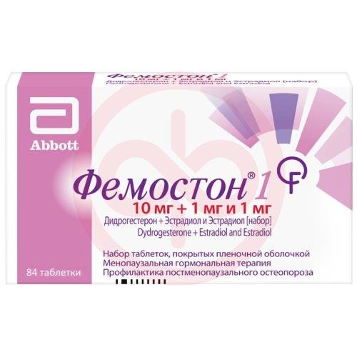 Фемостон 1 таблетки покрытые пленочной оболочкой набор 10мг + 1мг и 1мг №84 /в наборе: таблетки 2-х видов - эстрадиол 1 мг-14 шт., эстрадиол 1 мг + дидрогестерон 10 мг-14 шт./ Фемостон 1 таблетки покрытые пленочной оболочкой набор 10мг + 1мг и 1мг №84 /в наборе: таблетки 2-х видов - эстрадиол 1 мг-14 шт., эстрадиол 1 мг + дидрогестерон 10 мг-14 шт./