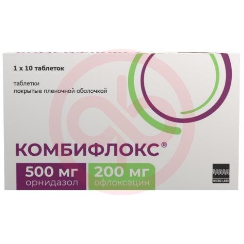 Комбифлокс таблетки покрытые пленочной оболочкой 500мг + 200мг №10 Комбифлокс таблетки покрытые пленочной оболочкой 500мг + 200мг №10