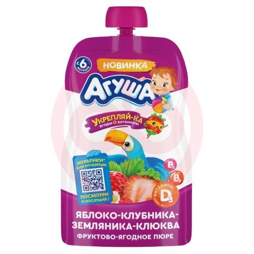 Агуша пюре 80г укрепляй-ка яблоко + клубника + земляника + клюква 6мес +