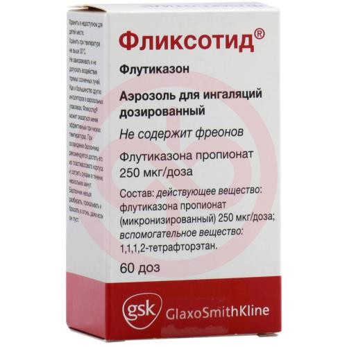 Фликсотид аэрозоль для ингаляций дозированный 250мкг/доза 60доз Фликсотид аэрозоль для ингаляций дозированный 250мкг/доза 60доз