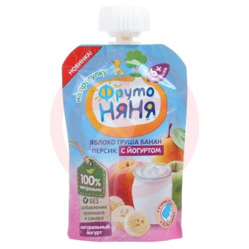 Фрутоняня пюре фруктовое 90г яблоко, банан, груша, персик с йогуртом 6 + мес. Фрутоняня пюре фруктовое 90г яблоко, банан, груша, персик с йогуртом 6 + мес.