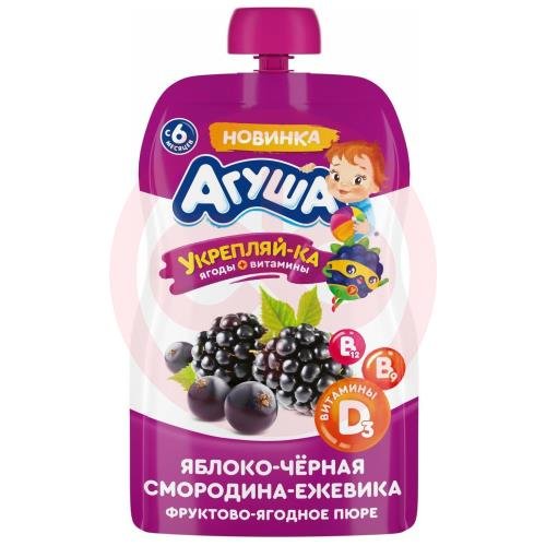 Агуша пюре 80г укрепляй-ка яблоко + черн смородина + ежевика 6мес +