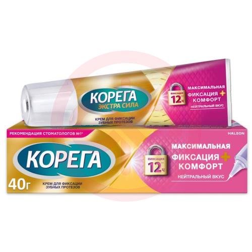 Корега экстра сила крем для фиксации зубных протезов 40г максим фиксация + комфорт нейтр вкус Корега экстра сила крем для фиксации зубных протезов 40г максим фиксация + комфорт нейтр вкус