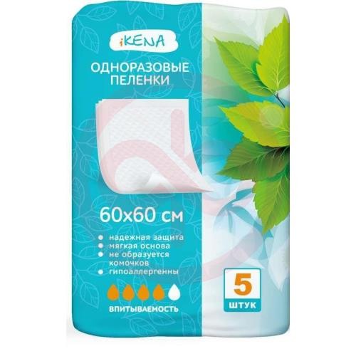 Икена пеленки одноразовые впитывающие №5 60х60см Икена пеленки одноразовые впитывающие №5 60х60см