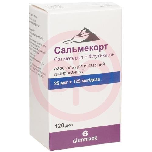 Сальмекорт аэрозоль для ингаляций дозированный 25мкг + 125мкг/доза 120доз Сальмекорт аэрозоль для ингаляций дозированный 25мкг + 125мкг/доза 120доз