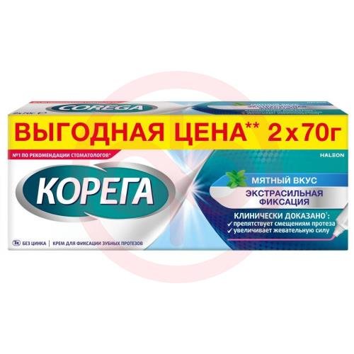 Корега крем для фиксации зубных протезов 70гх2 экстра сильный мятный Корега крем для фиксации зубных протезов 70гх2 экстра сильный мятный