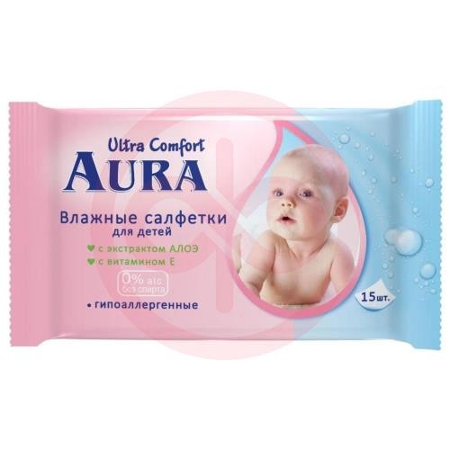 Аура ультра комфорт салфетки влажные для детей №15 алоэ + витам. е Аура ультра комфорт салфетки влажные для детей №15 алоэ + витам. е