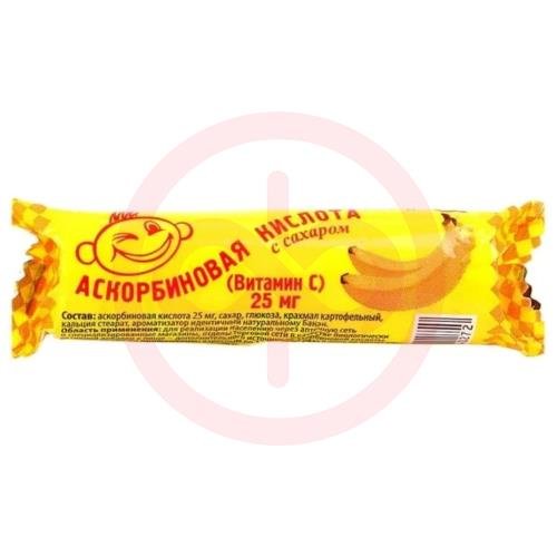 Аскорбиновая кислота с сахаром таблетки жевательные 25мг 3.0г №10 вкус банана крутка