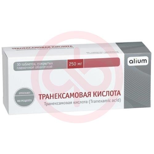 Транексамовая кислота таблетки покрытые пленочной оболочкой 250мг №30 Транексамовая кислота таблетки покрытые пленочной оболочкой 250мг №30