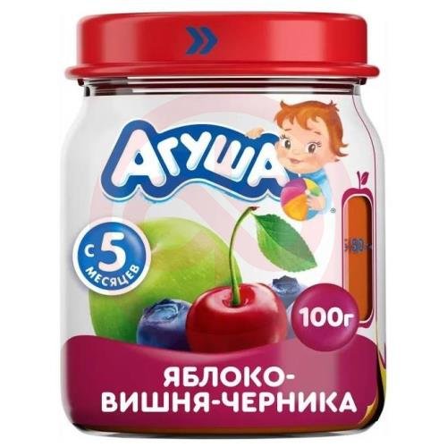 Агуша пюре 100г яблоко + вишня + черника 5мес +