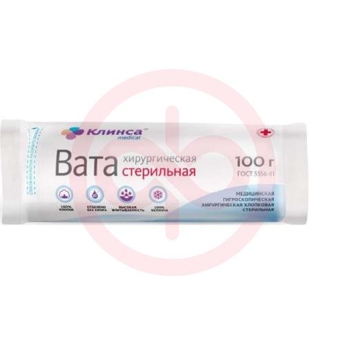 Клинса вата хирургическая 100г стер Клинса вата хирургическая 100г стер
