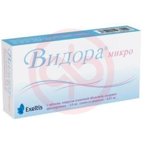 Видора микро таблетки покрытые пленочной оболочкой набор 3мг + 0,02мг №28 (21 + 7) /таблетки 2-х видов - розовые (дроспиренон 3 мг + этинилэстрадиол 20 мкг)-21 шт, белые (плацебо)-7 шт/