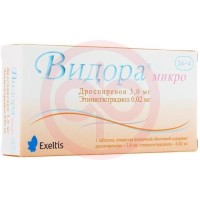 Видора микро таблетки покрытые пленочной оболочкой набор 3мг + 0,02мг №28 (24 + 4) /таблетки 2-х видов - розовые (дроспиренон 3 мг + этинилэстрадиол 20 мкг)-24 шт, белые (плацебо)-4 шт/