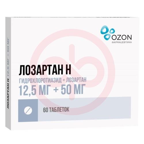 Лозартан н таблетки покрытые пленочной оболочкой 12.5мг + 50мг №60 Лозартан н таблетки покрытые пленочной оболочкой 12.5мг + 50мг №60