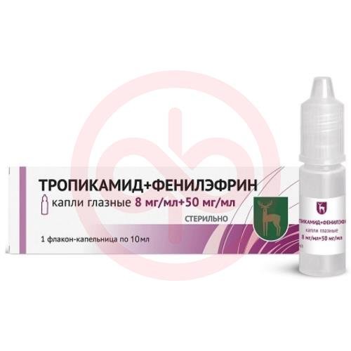 Тропикамид + фенилэфрин капли глазные 8мг/мл + 50мг/мл 10мл Тропикамид + фенилэфрин капли глазные 8мг/мл + 50мг/мл 10мл