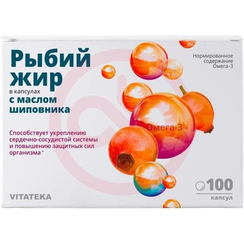 Витатека рыбий жир капсулы №100 омега-3 + масло шиповника Витатека рыбий жир капсулы №100 омега-3 + масло шиповника