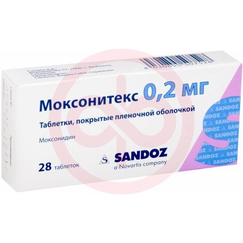 Моксонитекс таблетки покрытые пленочной оболочкой 0.2мг №28 Моксонитекс таблетки покрытые пленочной оболочкой 0.2мг №28