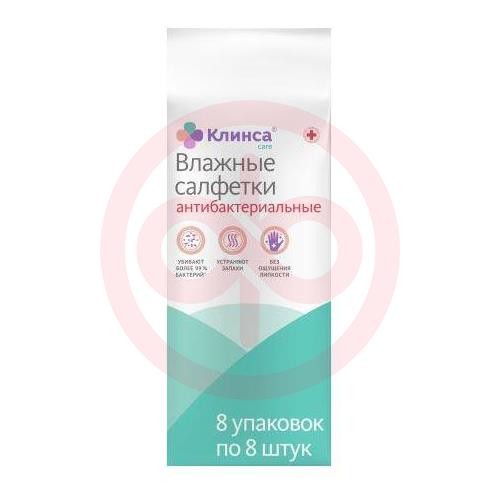 Клинса салфетки влажные антибактериальные №8х8 Клинса салфетки влажные антибактериальные №8х8