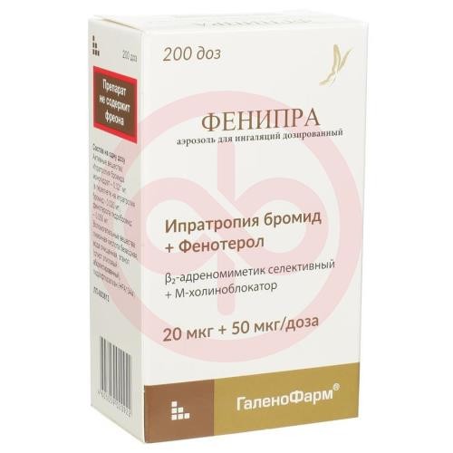 Фенипра аэрозоль для ингаляций дозированный 20 мкг + 50 мкг/доза 200 доз в комплекте с распылителем для противоастматических препаратов со счетчиком доз или без, со спейсером или без Фенипра аэрозоль для ингаляций дозированный 20 мкг + 50 мкг/доза 200 доз в комплекте с распылителем для противоастматических препаратов со счетчиком доз или без, со спейсером или без