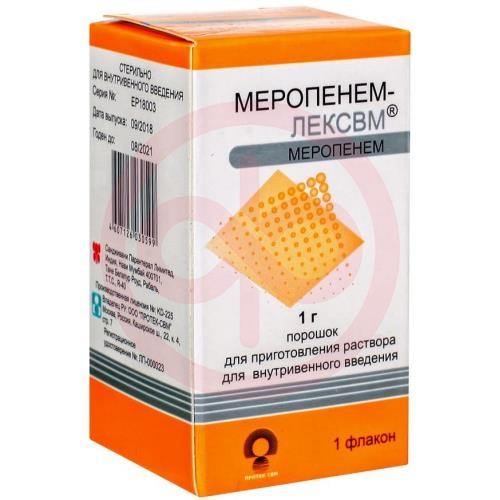 Меропенем-лексвм порошок для приготовления раствора для внутривенного введения 1000мг №1 Меропенем-лексвм порошок для приготовления раствора для внутривенного введения 1000мг №1