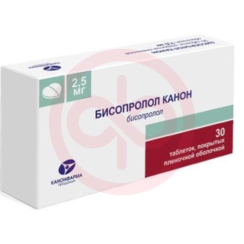 Бисопролол-канон таблетки покрытые пленочной оболочкой 2.5мг №30 Бисопролол-канон таблетки покрытые пленочной оболочкой 2.5мг №30