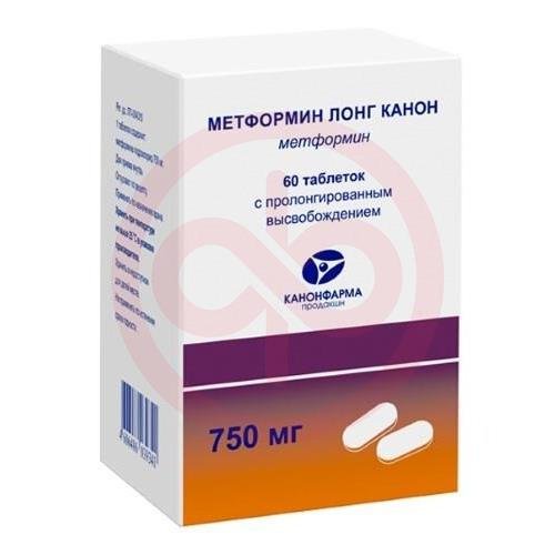 Метформин лонг канон таблетки с пролонгированным высвобождением 750мг №60 банка Метформин лонг канон таблетки с пролонгированным высвобождением 750мг №60 банка