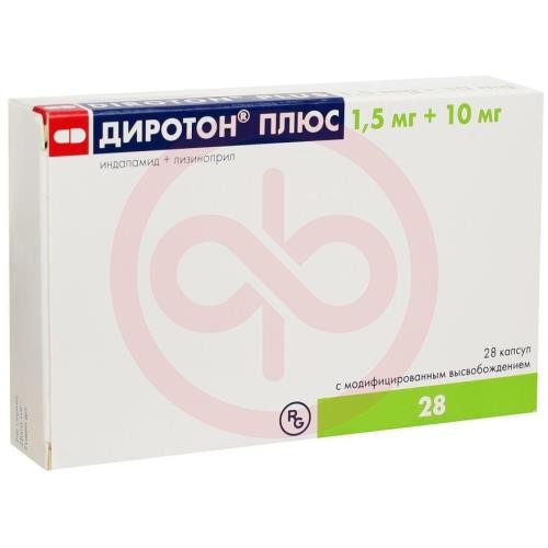 Диротон плюс капсулы с модифицированным высвобождением 1.5мг + 10мг №28 Диротон плюс капсулы с модифицированным высвобождением 1.5мг + 10мг №28