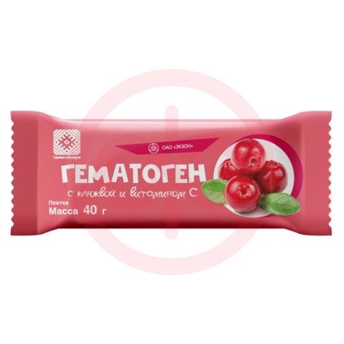 Гематоген плитка 40г с клюквой и витамином с Гематоген плитка 40г с клюквой и витамином с