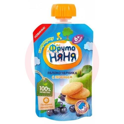 Фрутоняня пюре фруктовое 90г яблоко-черника с печеньем Фрутоняня пюре фруктовое 90г яблоко-черника с печеньем
