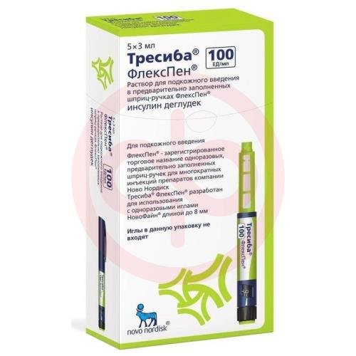 Тресиба раствор для подкожного введения 100ед/мл 3мл №5 шприц флекспен Тресиба раствор для подкожного введения 100ед/мл 3мл №5 шприц флекспен