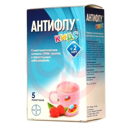 Антифлу кидс порошок для приготовления раствора для приема внутрь 160мг + 1мг + 50мг 12г №5 Антифлу кидс порошок для приготовления раствора для приема внутрь 160мг + 1мг + 50мг 12г №5