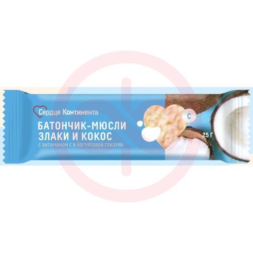 Сердце континента батончик-мюсли 25г злаки и кокос с вит с