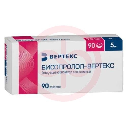 Бисопролол-вертекс таблетки покрытые пленочной оболочкой 5мг №90 Бисопролол-вертекс таблетки покрытые пленочной оболочкой 5мг №90