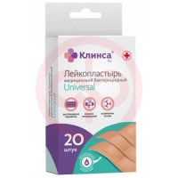 Клинса универсал лейкопластырь бактерицидный №20 3 размера полим основа натур