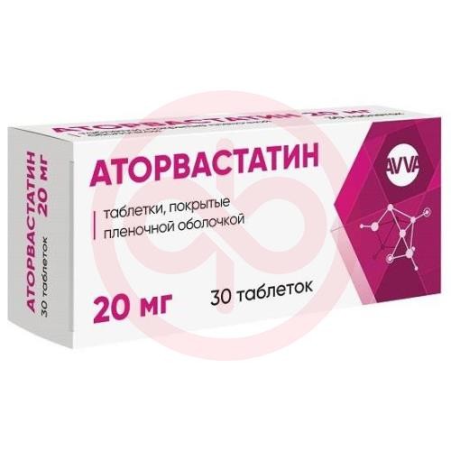 Аторвастатин таблетки покрытые пленочной оболочкой 20мг №30 Аторвастатин таблетки покрытые пленочной оболочкой 20мг №30