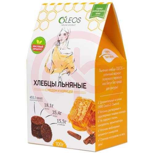 Олеос хлебцы 100г льняные мед + корица Олеос хлебцы 100г льняные мед + корица