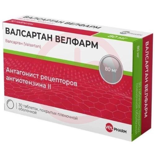 Валсартан велфарм таблетки покрытые пленочной оболочкой 80мг №30 Валсартан велфарм таблетки покрытые пленочной оболочкой 80мг №30