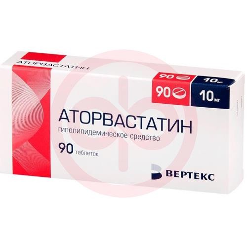 Аторвастатин-вертекс таблетки покрытые пленочной оболочкой 10мг №90 Аторвастатин-вертекс таблетки покрытые пленочной оболочкой 10мг №90