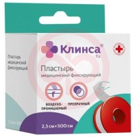 Клинса пластырь медицинский фиксирующий 2,5х500см прозр